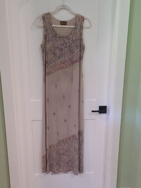 Meadow Lane Vintage Taupe Embroidered Maxi Dress